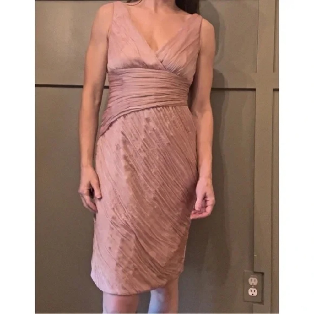 Monique Lhuillier Pleated Bridesmaid Cocktail Formal Dress Light Pink Size 4